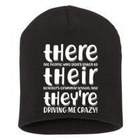 Funny There Their Theyre Grammar Lesson Short Acrylic Beanie