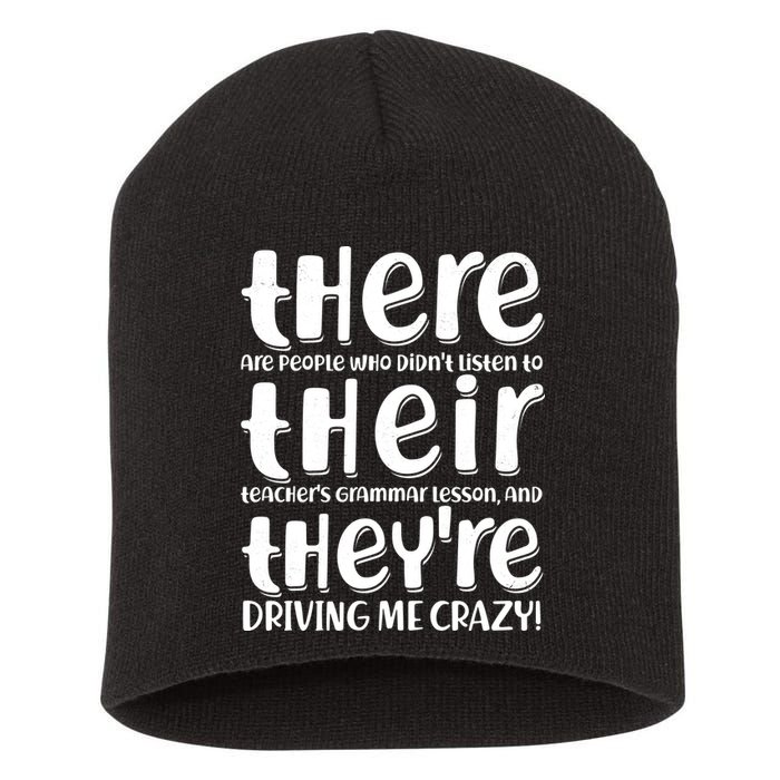 Funny There Their Theyre Grammar Lesson Short Acrylic Beanie