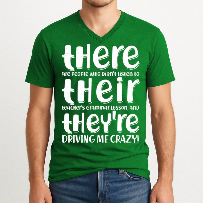Funny There Their Theyre Grammar Lesson V-Neck T-Shirt