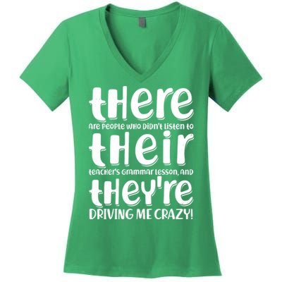Funny There Their Theyre Grammar Lesson Women's V-Neck T-Shirt