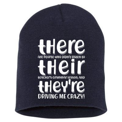 Funny There Their Theyre Grammar Lesson Short Acrylic Beanie