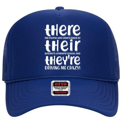 Funny There Their Theyre Grammar Lesson High Crown Mesh Back Trucker Hat