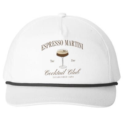 Funny Tini Time Espresso Martini Retro Cocktail And Social Club Snapback Five-Panel Rope Hat