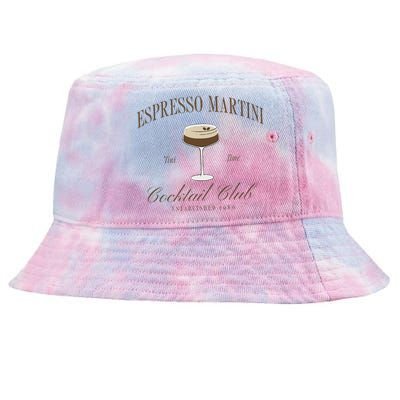 Funny Tini Time Espresso Martini Retro Cocktail And Social Club Tie-Dyed Bucket Hat