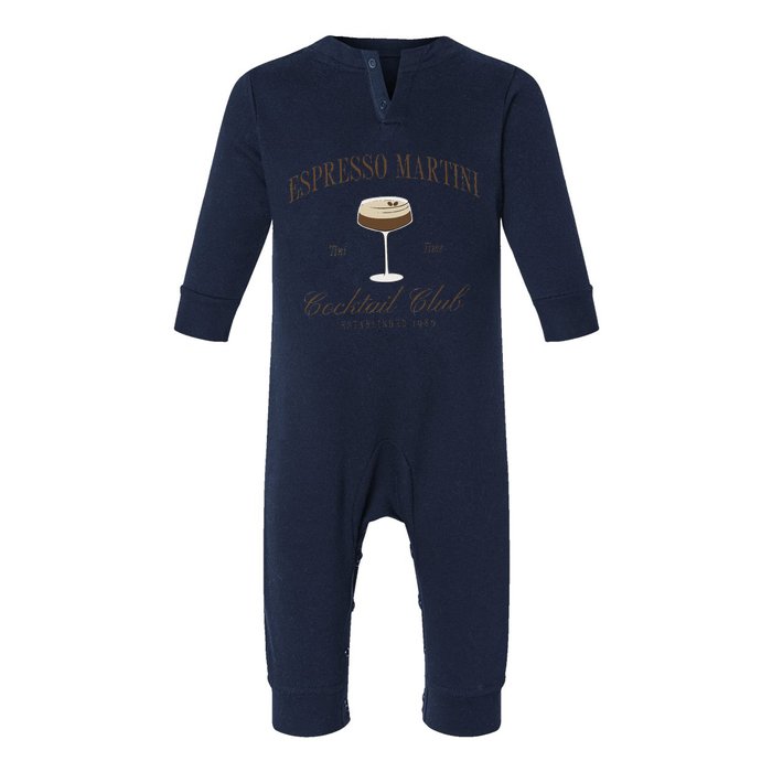 Funny Tini Time Espresso Martini Retro Cocktail And Social Club Infant Fleece One Piece