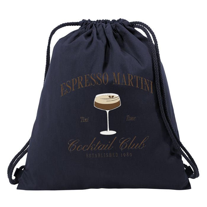 Funny Tini Time Espresso Martini Retro Cocktail And Social Club Drawstring Bag