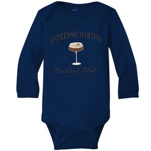 Funny Tini Time Espresso Martini Retro Cocktail And Social Club Baby Long Sleeve Bodysuit