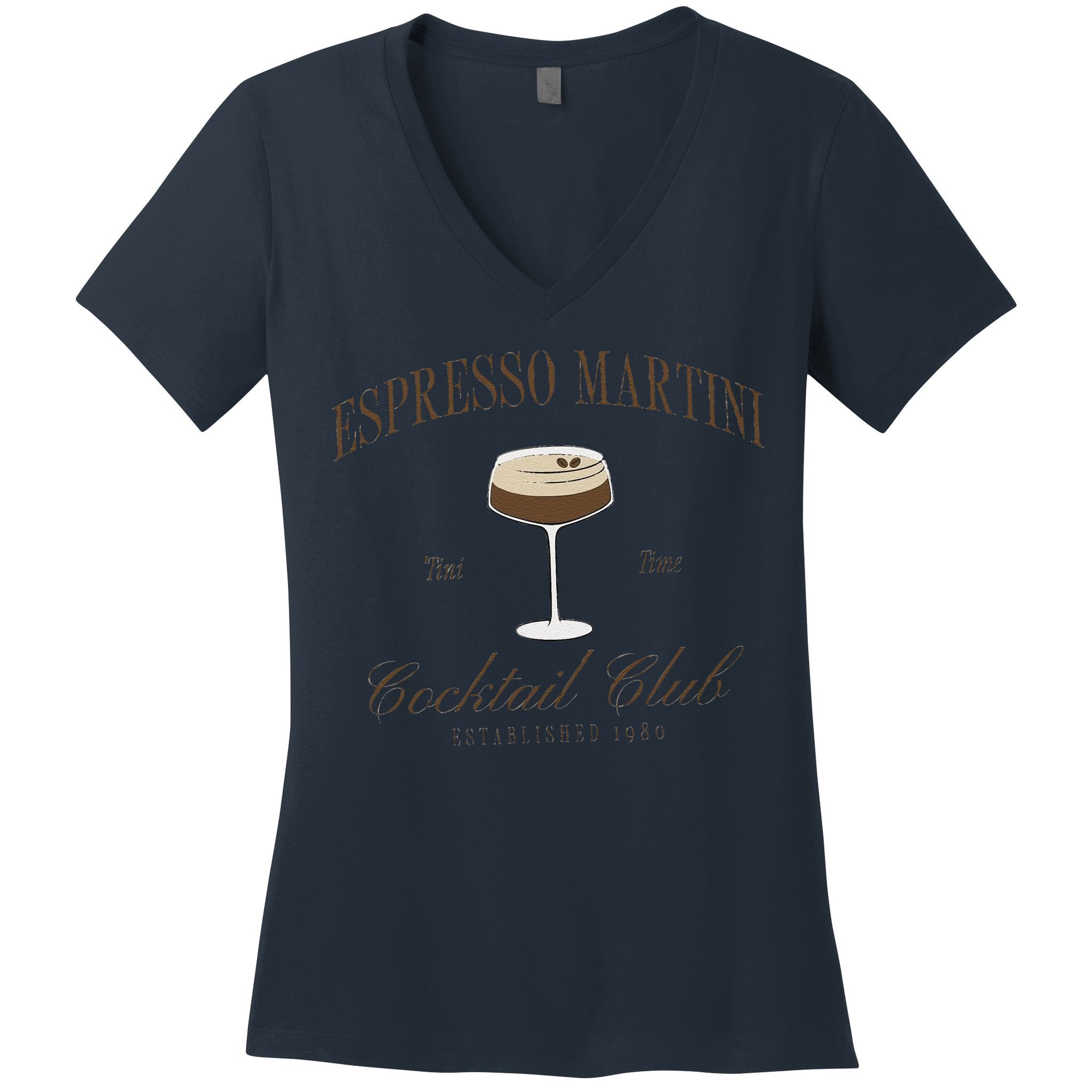 Funny Tini Time Espresso Martini Retro Cocktail And Social Club Women's V-Neck T-Shirt