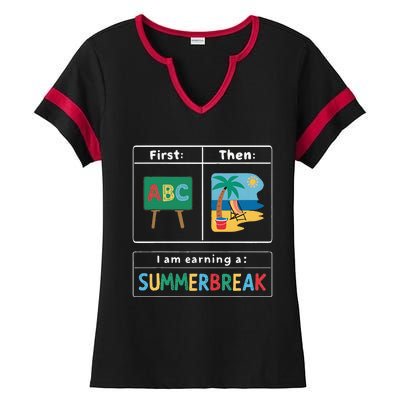 First Teach Then Beach Teacher I Am Earning A Summerbreak Ladies Halftime Notch Neck Tee