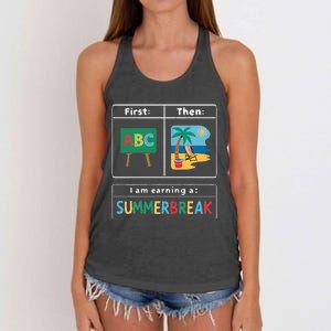 First Teach Then Beach Teacher I Am Earning A Summerbreak Women's Knotted Racerback Tank