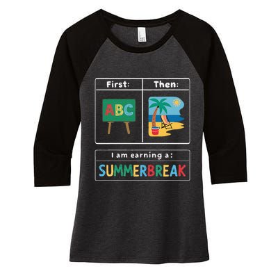 First Teach Then Beach Teacher I Am Earning A Summerbreak Women's Tri-Blend 3/4-Sleeve Raglan Shirt