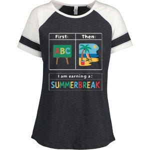 First Teach Then Beach Teacher I Am Earning A Summerbreak Enza Ladies Jersey Colorblock Tee