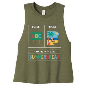 First Teach Then Beach Teacher I Am Earning A Summerbreak Women's Racerback Cropped Tank