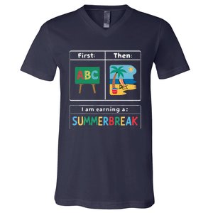 First Teach Then Beach Teacher I Am Earning A Summerbreak V-Neck T-Shirt