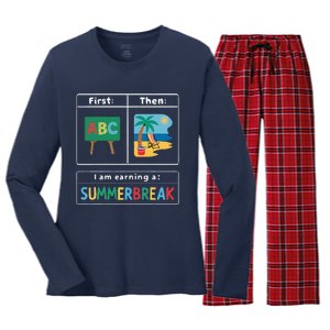 First Teach Then Beach Teacher I Am Earning A Summerbreak Women's Long Sleeve Flannel Pajama Set 