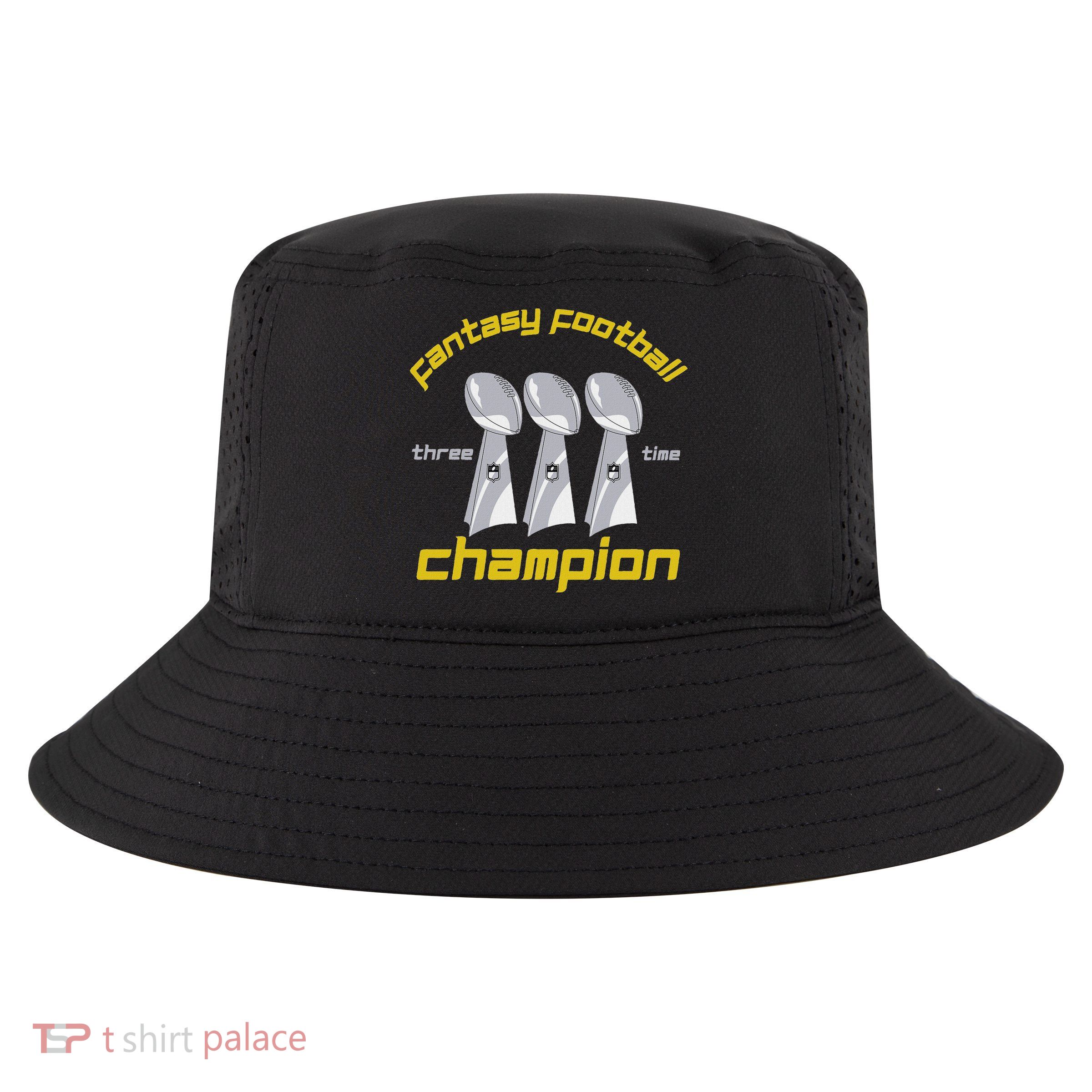 Fun Three Time Fantasy Football League Champion Trophy Cool Comfort Performance Bucket Hat