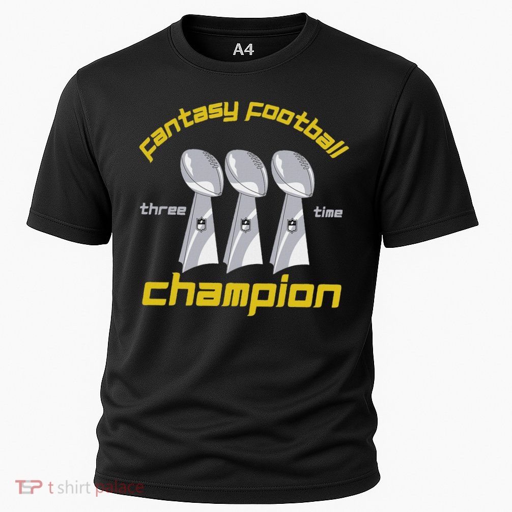 Fun Three Time Fantasy Football League Champion Trophy Performance Shirt