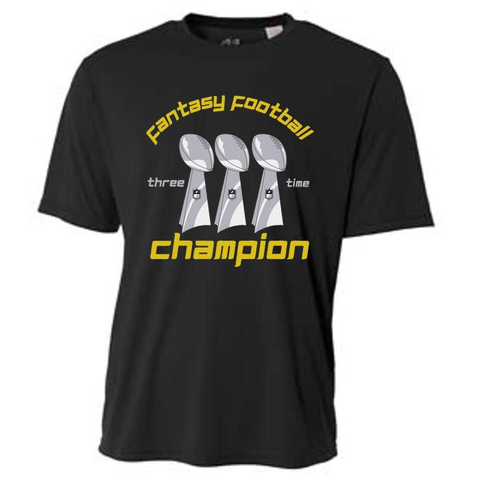 Fun Three Time Fantasy Football League Champion Trophy Cooling Performance Crew T-Shirt