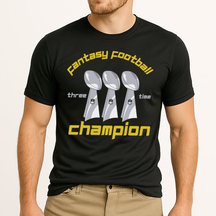 Fun Three Time Fantasy Football League Champion Trophy Cooling Performance Crew T-Shirt