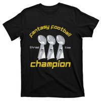 Fun Three Time Fantasy Football League Champion Trophy T-Shirt