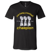 Fun Three Time Fantasy Football League Champion Trophy V-Neck T-Shirt