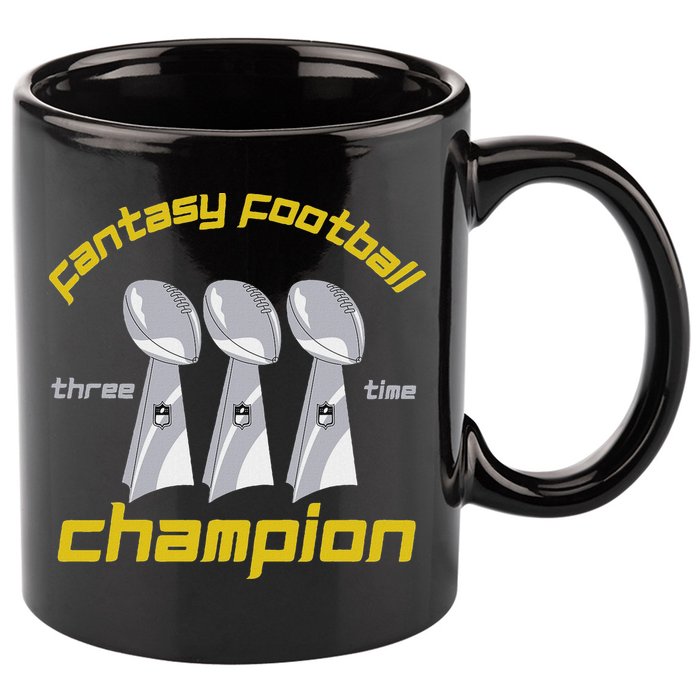 Fun Three Time Fantasy Football League Champion Trophy 11oz C Handle Ceramic Mug