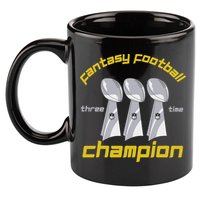 Fun Three Time Fantasy Football League Champion Trophy 11oz C Handle Ceramic Mug