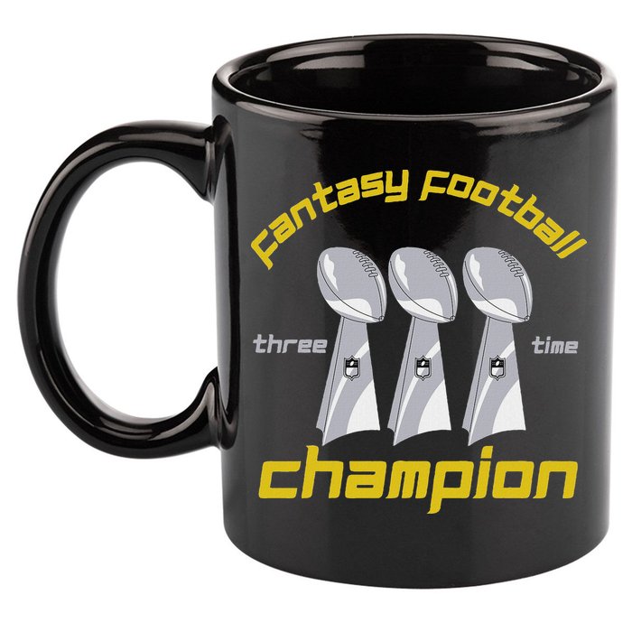 Fun Three Time Fantasy Football League Champion Trophy 11oz C Handle Ceramic Mug