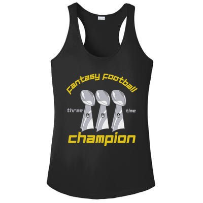 Fun Three Time Fantasy Football League Champion Trophy Ladies PosiCharge Competitor Racerback Tank