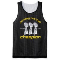 Fun Three Time Fantasy Football League Champion Trophy Mesh Reversible Basketball Jersey Tank