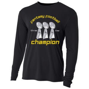 Fun Three Time Fantasy Football League Champion Trophy Cooling Performance Long Sleeve Crew