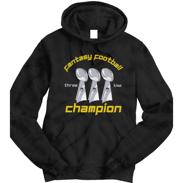 Fun Three Time Fantasy Football League Champion Trophy Tie Dye Hoodie