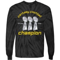 Fun Three Time Fantasy Football League Champion Trophy Tie-Dye Long Sleeve Shirt