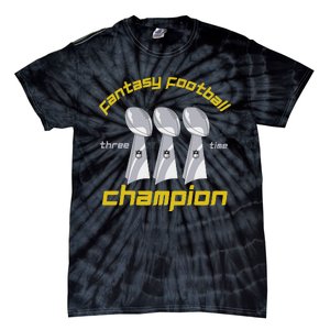 Fun Three Time Fantasy Football League Champion Trophy Tie-Dye T-Shirt