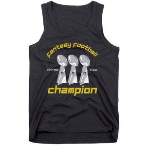 Fun Three Time Fantasy Football League Champion Trophy Tank Top