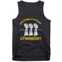 Fun Three Time Fantasy Football League Champion Trophy Tank Top