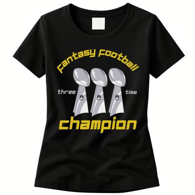 Fun Three Time Fantasy Football League Champion Trophy Womens T-Shirt