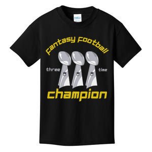 Fun Three Time Fantasy Football League Champion Trophy Kids T-Shirt