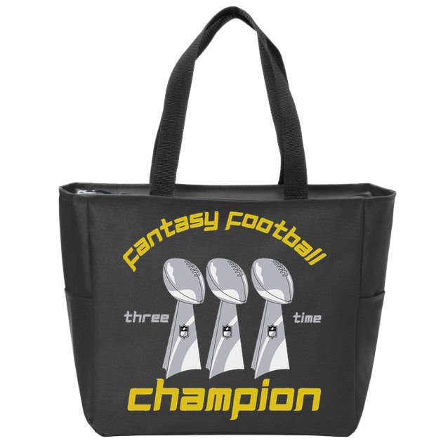 Fun Three Time Fantasy Football League Champion Trophy Zip Tote Bag