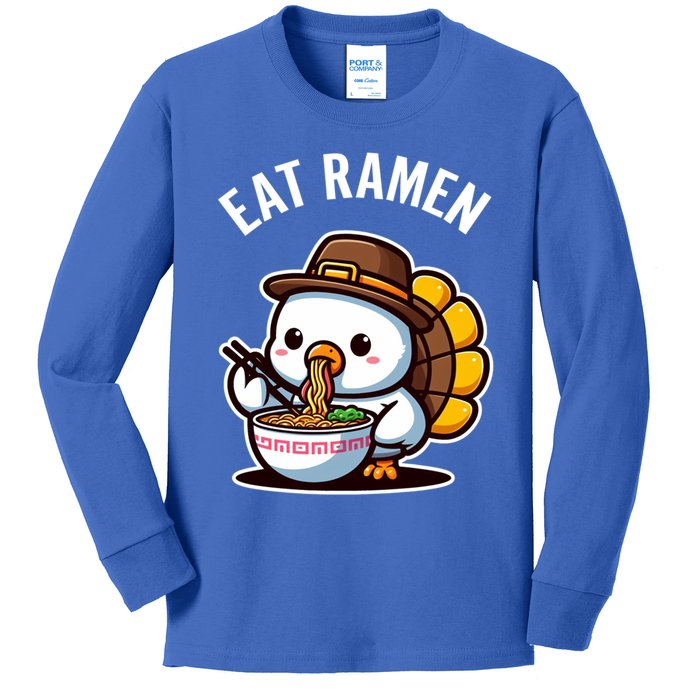 Funny Thanksgiving Turkey With Hat Eating A Bowl Of Ra Funny Gift Kids Long Sleeve Shirt