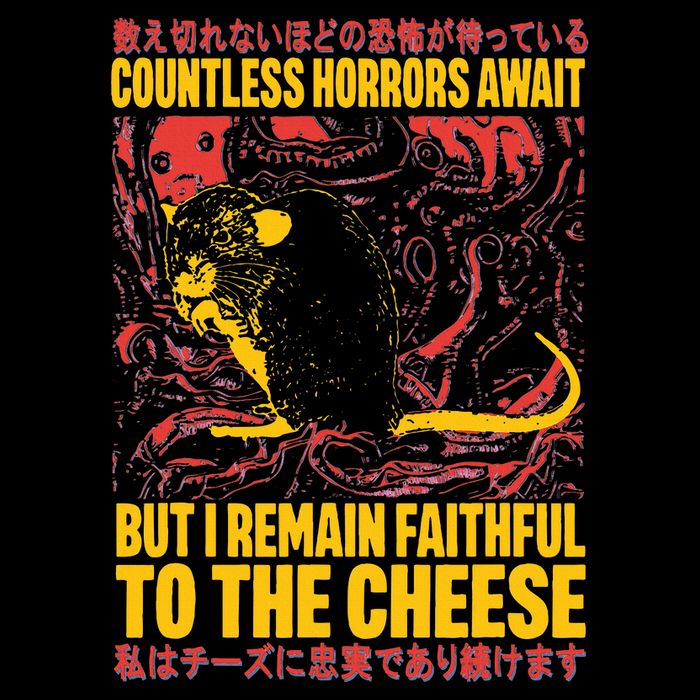Faithful To The Cheese Japanese Horror Rat Weird Drawstring Bag