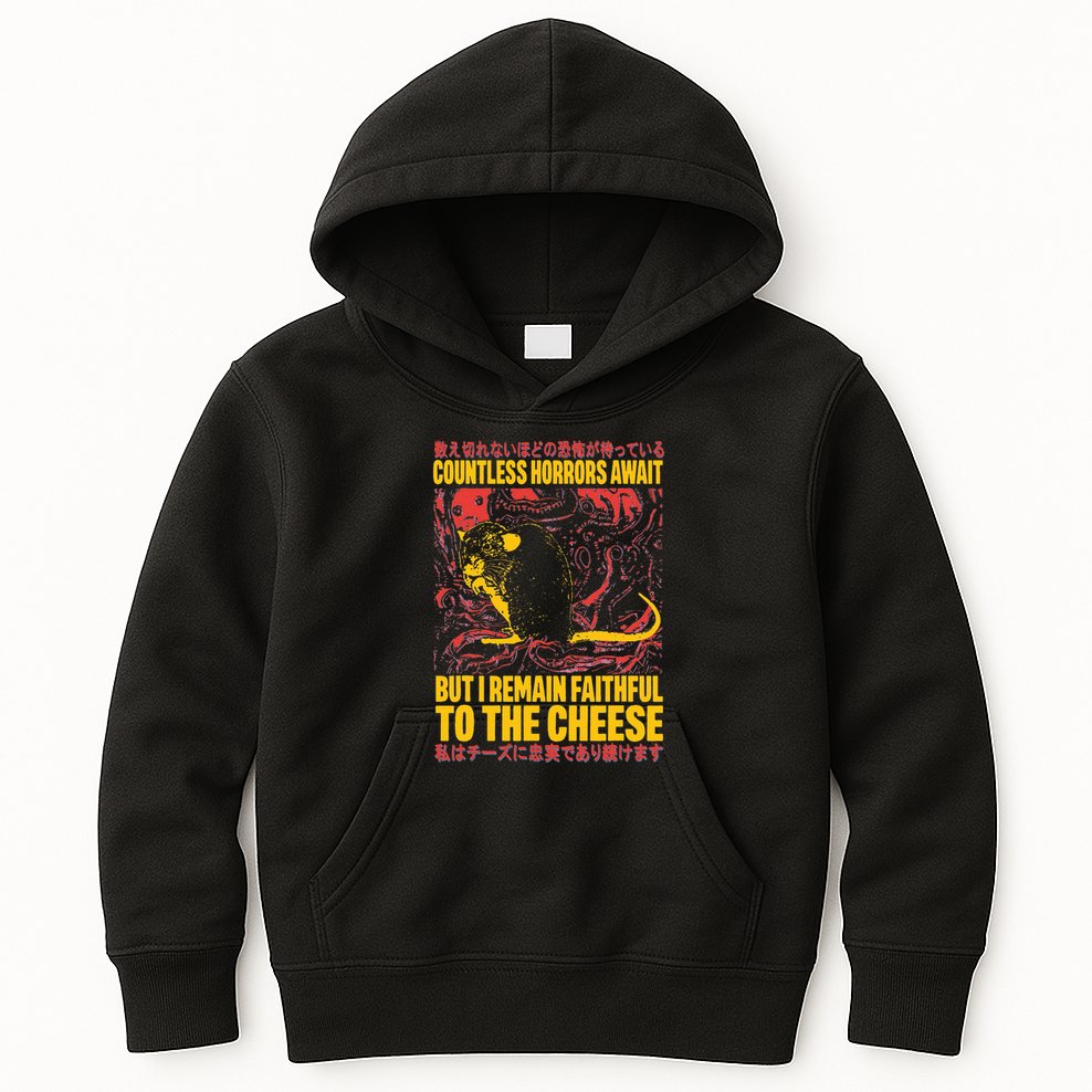 Faithful To The Cheese Japanese Horror Rat Weird Kids Hoodie