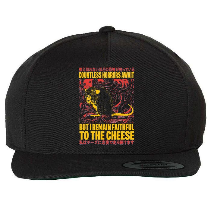 Faithful To The Cheese Japanese Horror Rat Weird Wool Snapback Cap