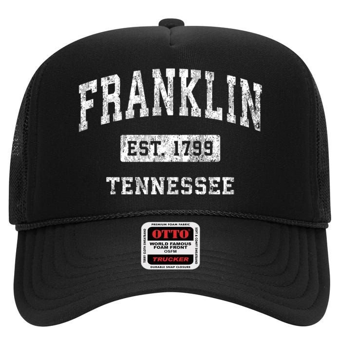 Franklin Tennessee Tn Vintage Established Sports High Crown Mesh Back Trucker Hat