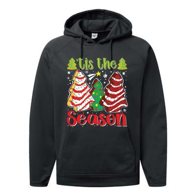 Funny Tis The Season Christmas Tree Cakes Debbie Performance Fleece Hoodie