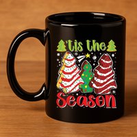 Funny Tis The Season Christmas Tree Cakes Debbie 11oz C Handle Ceramic Mug