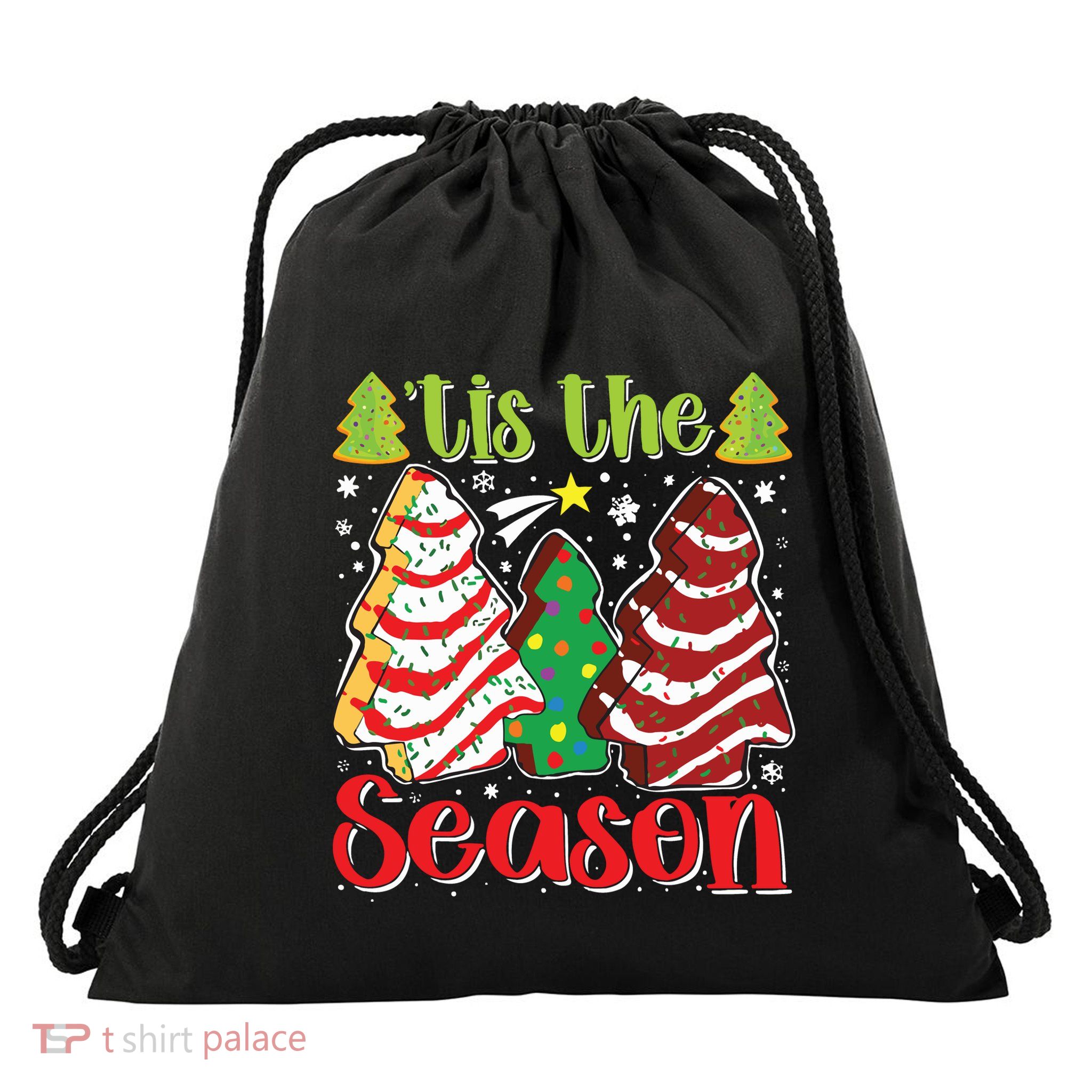 Funny Tis The Season Christmas Tree Cakes Debbie Drawstring Bag