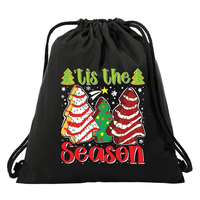 Funny Tis The Season Christmas Tree Cakes Debbie Drawstring Bag