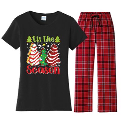 Funny Tis The Season Christmas Tree Cakes Debbie Women's Flannel Pajama Set