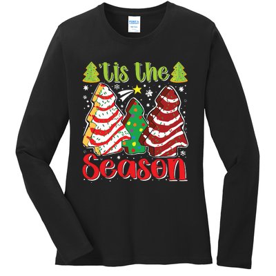 Funny Tis The Season Christmas Tree Cakes Debbie Ladies Long Sleeve Shirt